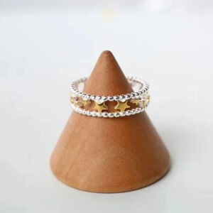 Minimalist 925 Sterling Silver Star Ring Silver & Gold Two Tone Ring Dainty Ring